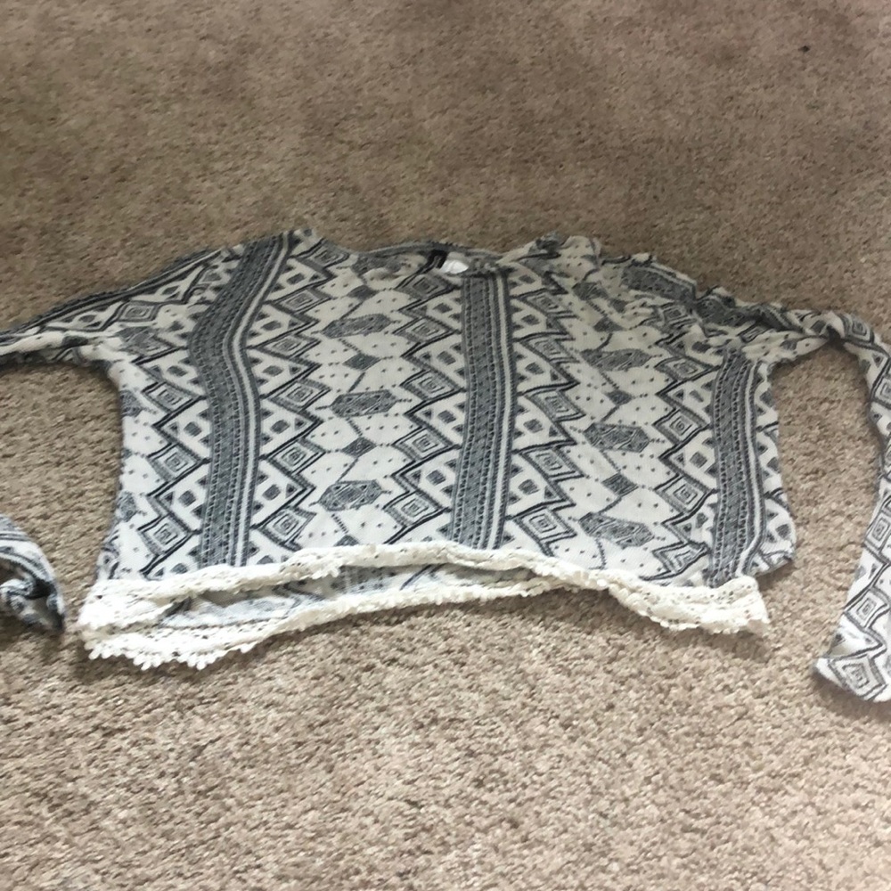 Black and white Aztec crop top with long sleeves